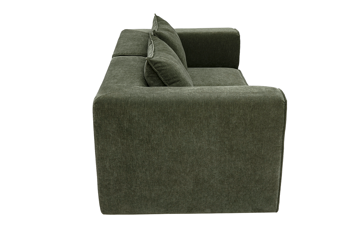 Canap� modulable 2 places en tissu effet velours vert kaki KERRY