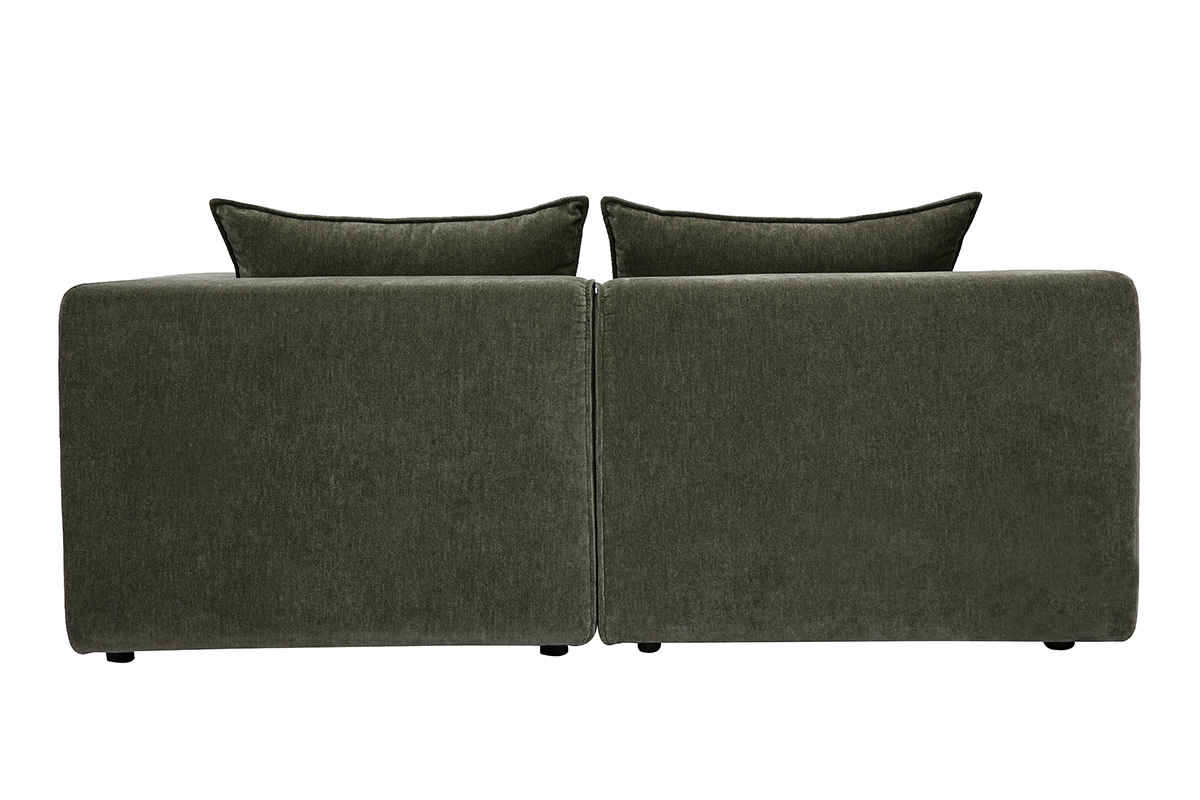 Canap� modulable 2 places en tissu effet velours vert kaki KERRY
