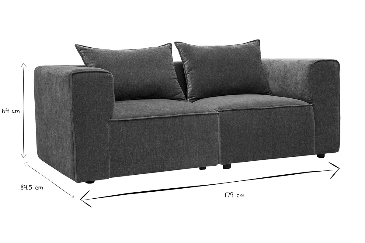 Canap� modulable 2 places en tissu effet velours vert kaki KERRY