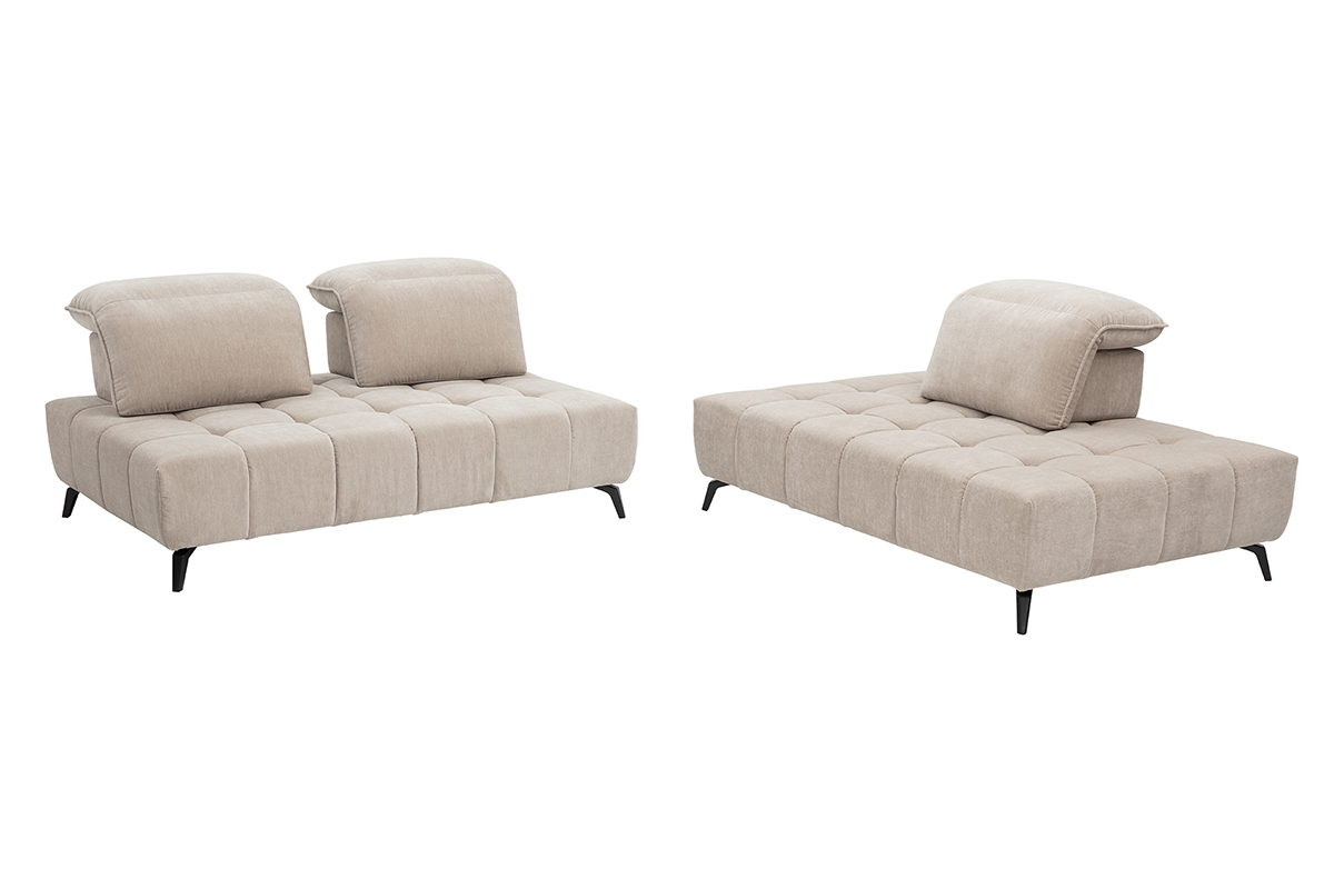 Canap� modulable 4 places avec t�ti�res ajustables en tissu effet velours taupe et m�tal noir OLMO