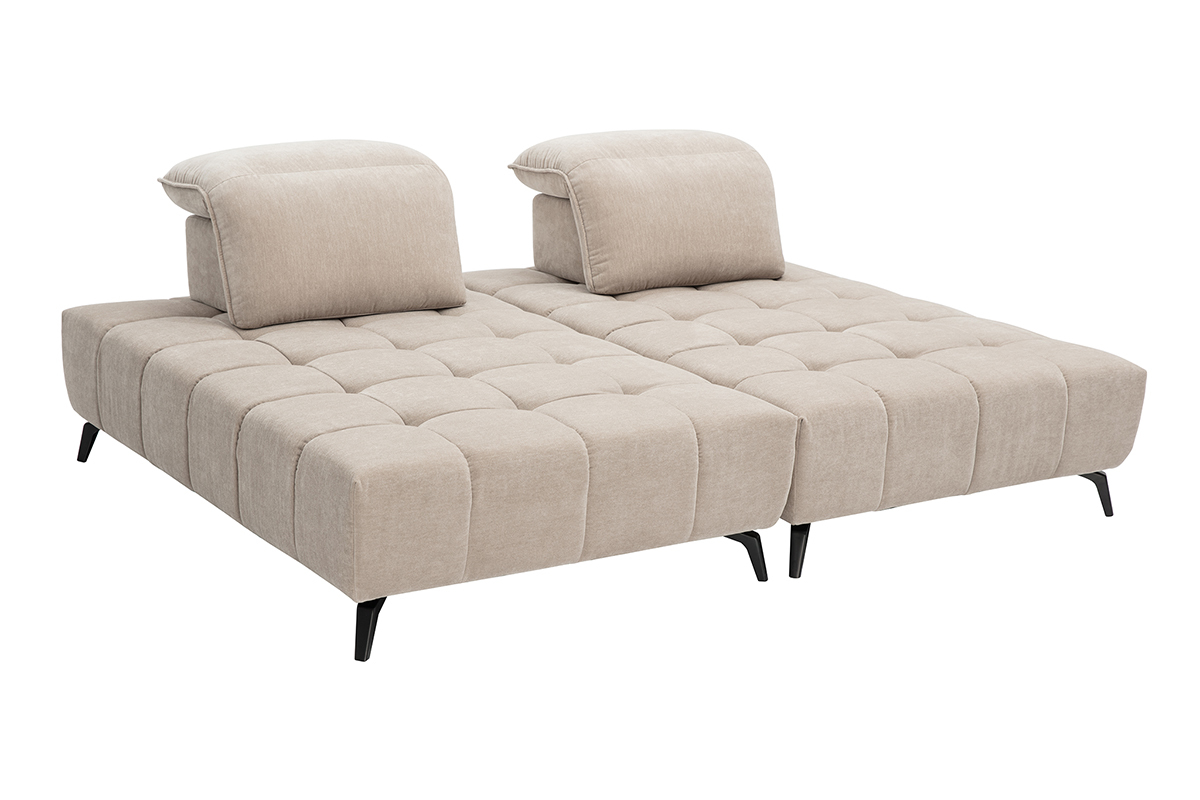 Canap� modulable 4 places avec t�ti�res ajustables en tissu effet velours taupe et m�tal noir OLMO