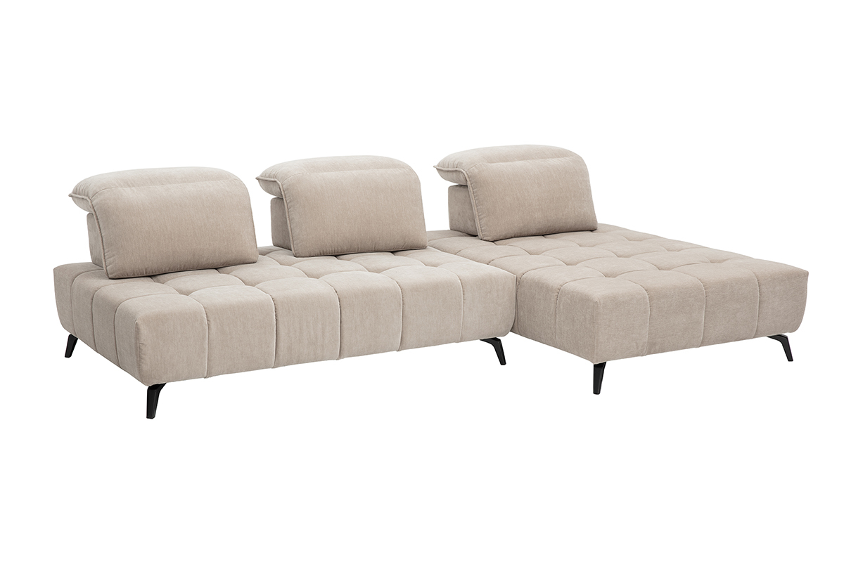 Canap� modulable 4 places avec t�ti�res ajustables en tissu effet velours taupe et m�tal noir OLMO