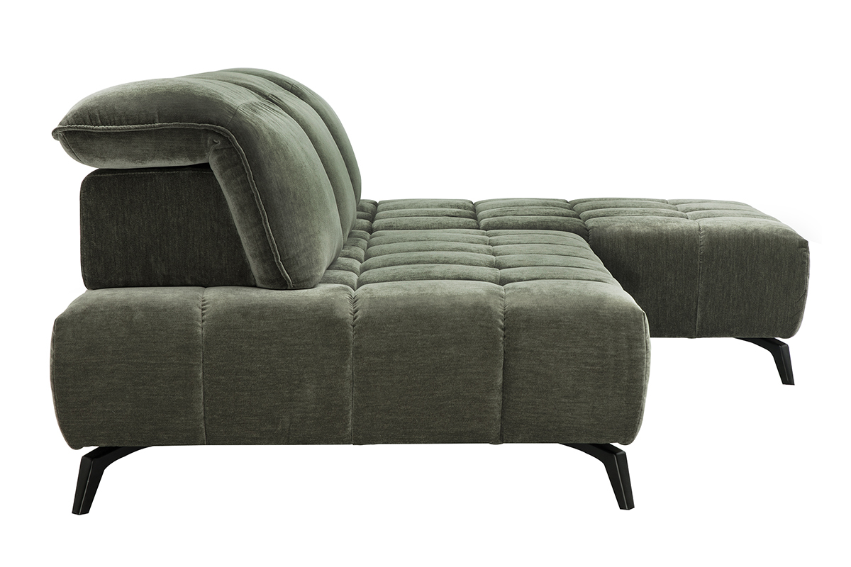 Canap� modulable 4 places avec t�ti�res ajustables en tissu effet velours vert kaki et m�tal noir OLMO