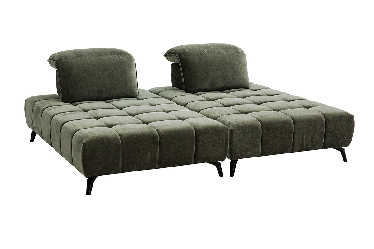 Canap� modulable 4 places avec t�ti�res ajustables en tissu effet velours vert kaki et m�tal noir OLMO