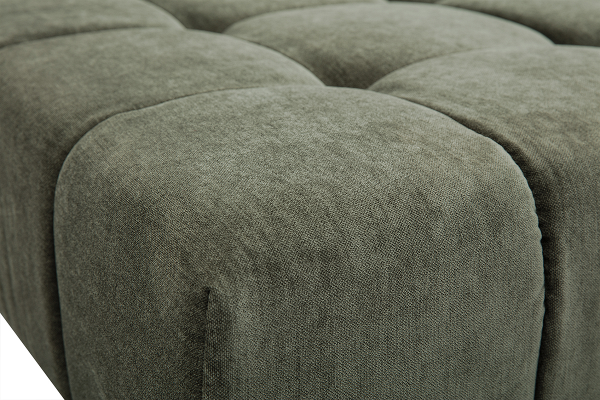 Canap� modulable 4 places avec t�ti�res ajustables en tissu effet velours vert kaki et m�tal noir OLMO