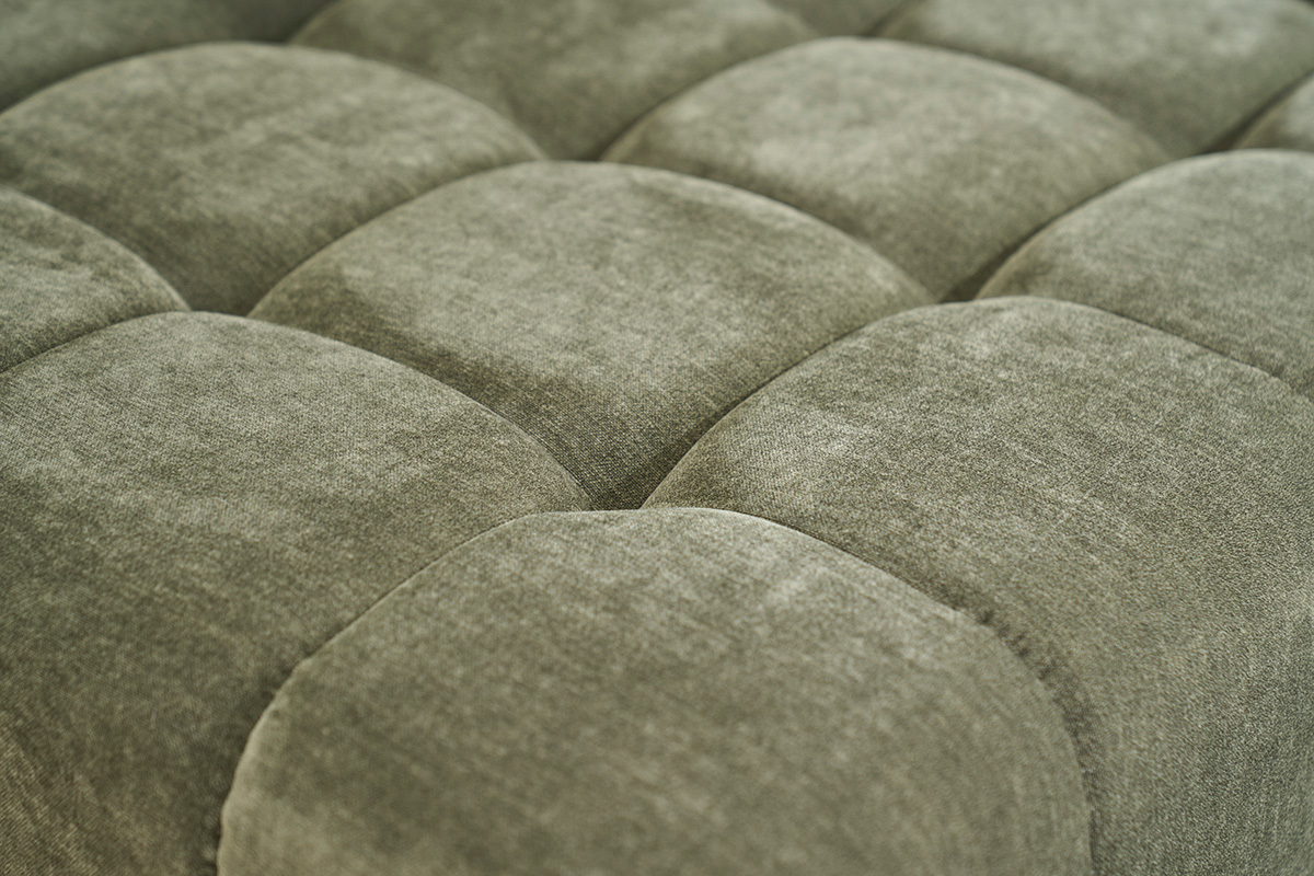 Canap� modulable 4 places avec t�ti�res ajustables en tissu effet velours vert kaki et m�tal noir OLMO