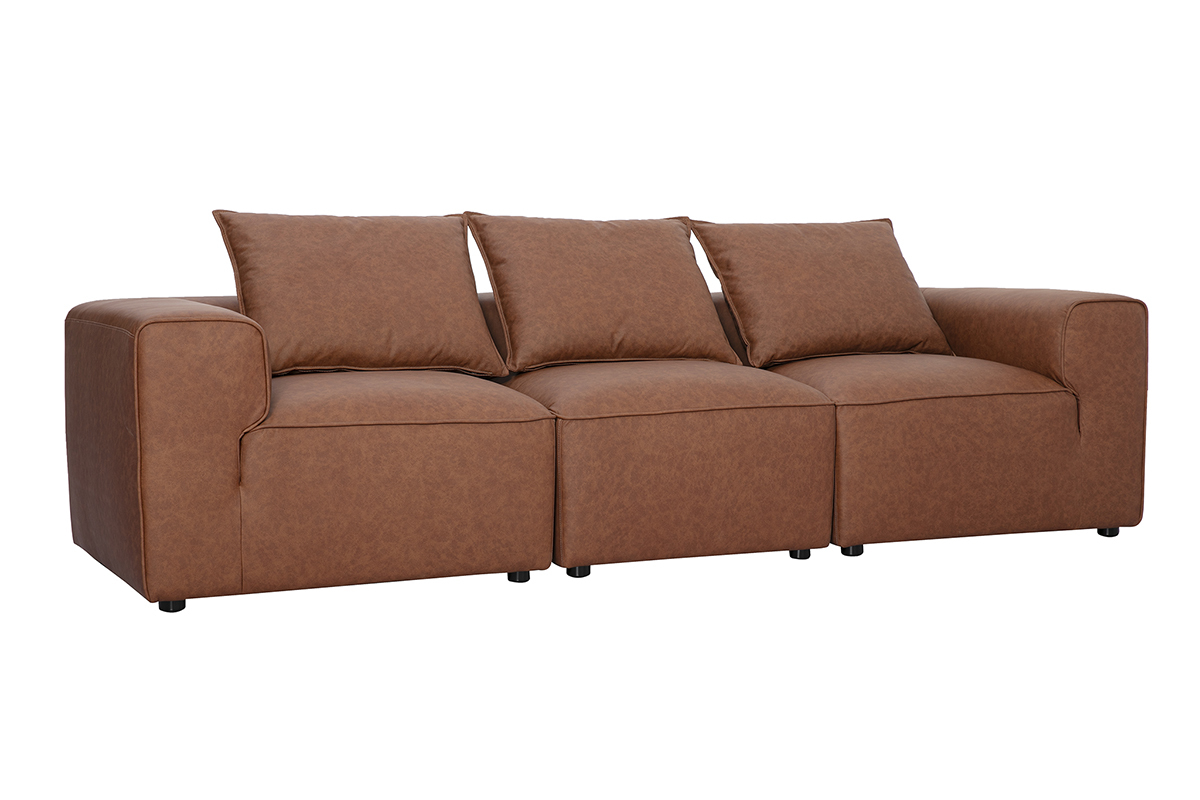 Canap� modulable 4 places en cuir marron FERGUS
