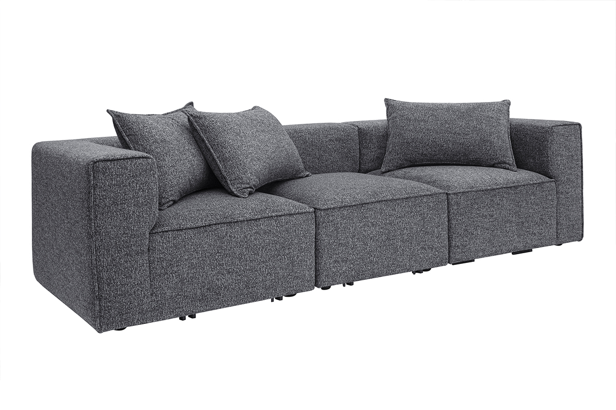 Canap modulable 4 places en tissu chin gris fonc KERRY