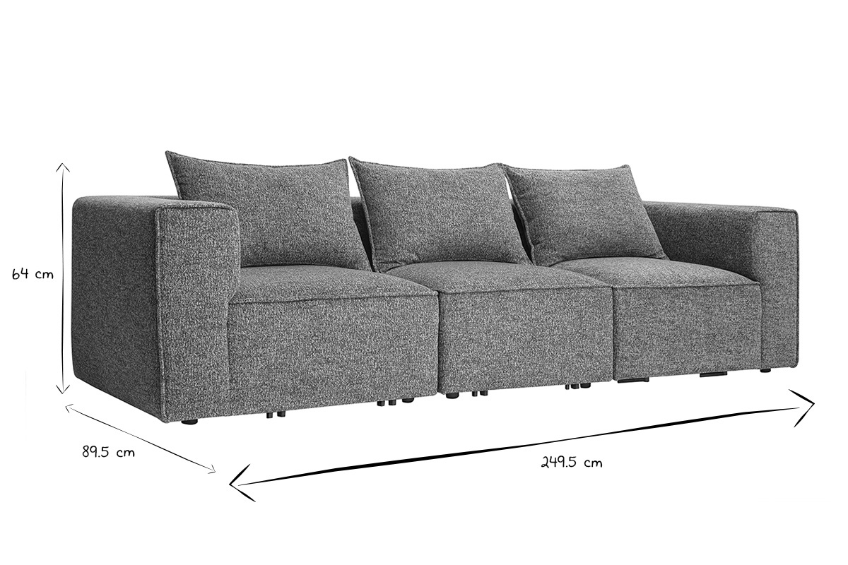 Canap modulable 4 places en tissu chin gris fonc KERRY