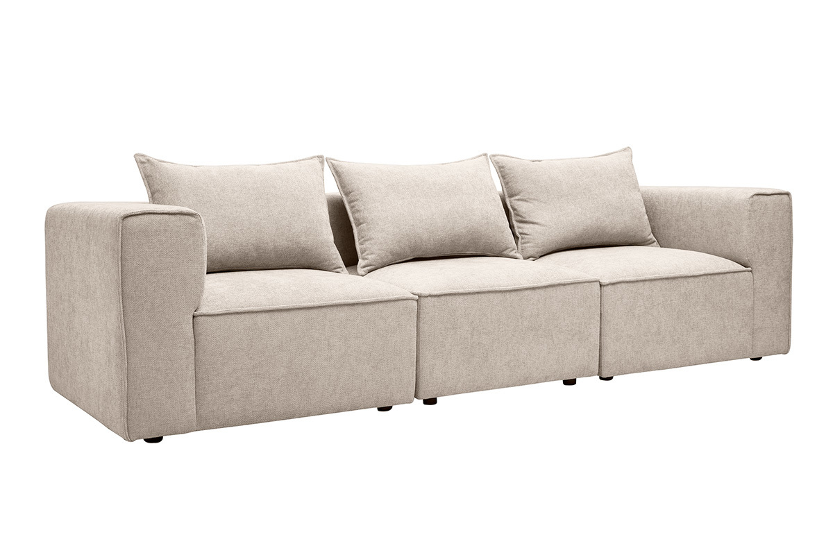 Canap� modulable 4 places en tissu effet velours textur� beige KERRY