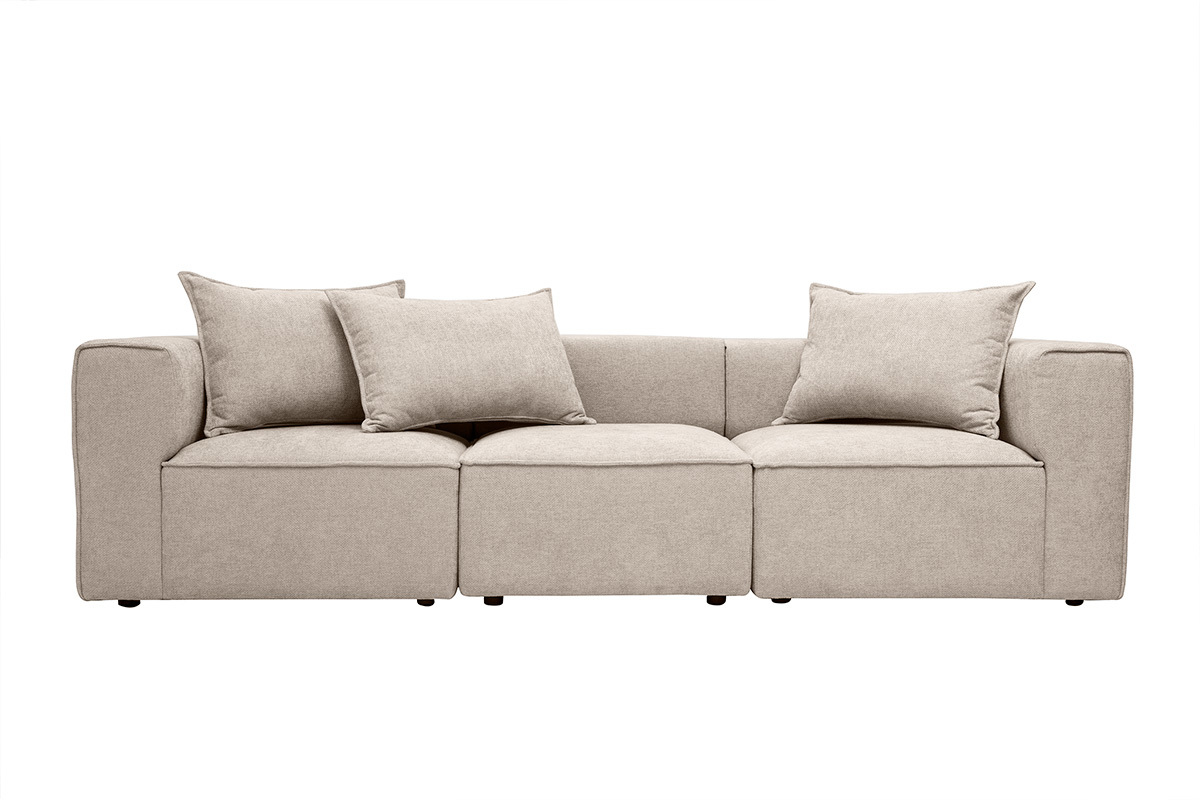 Canap� modulable 4 places en tissu effet velours textur� beige KERRY