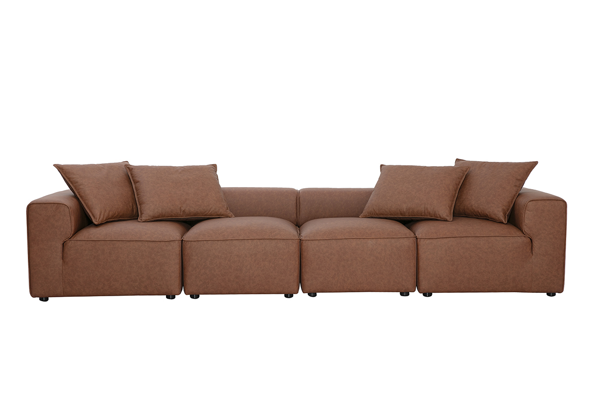 Canap� modulable 5 places en cuir marron FERGUS