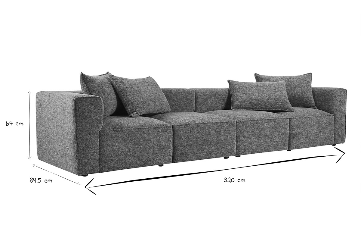 Canap modulable 5 places en tissu chin gris fonc KERRY