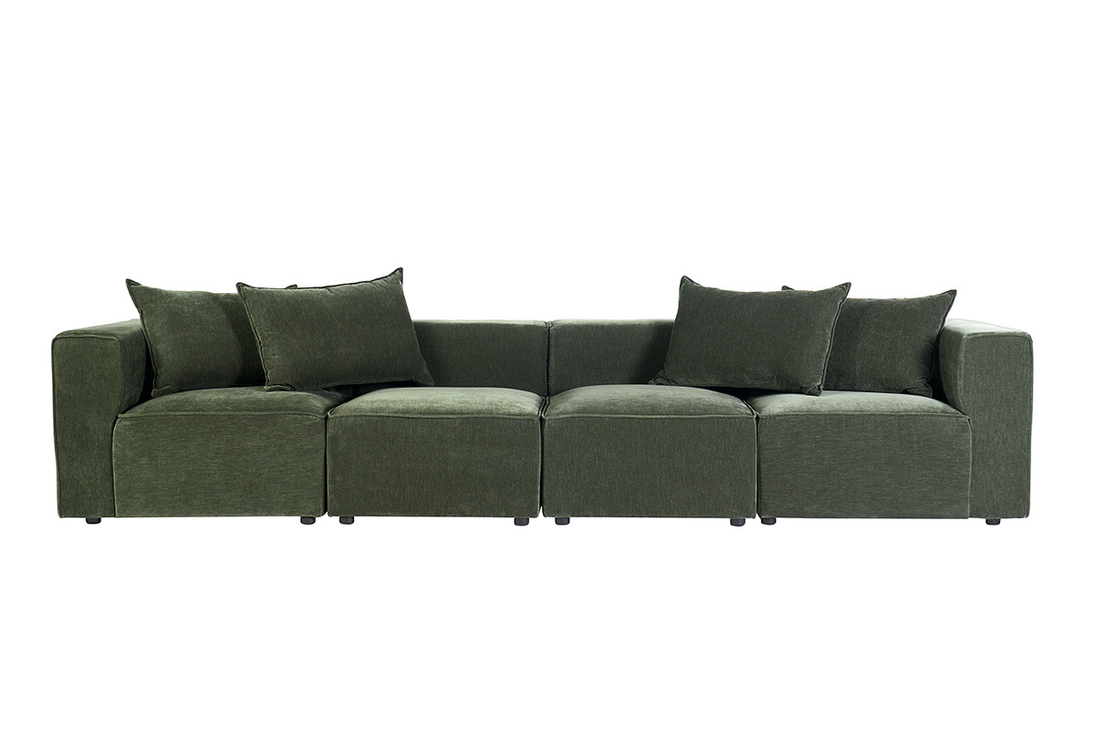 Canap� modulable 5 places en tissu effet velours vert kaki KERRY