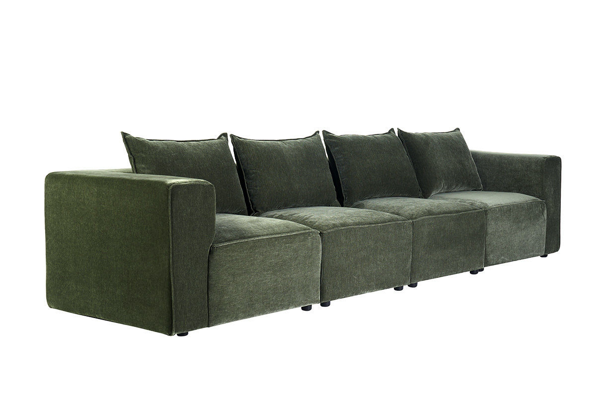 Canap� modulable 5 places en tissu effet velours vert kaki KERRY