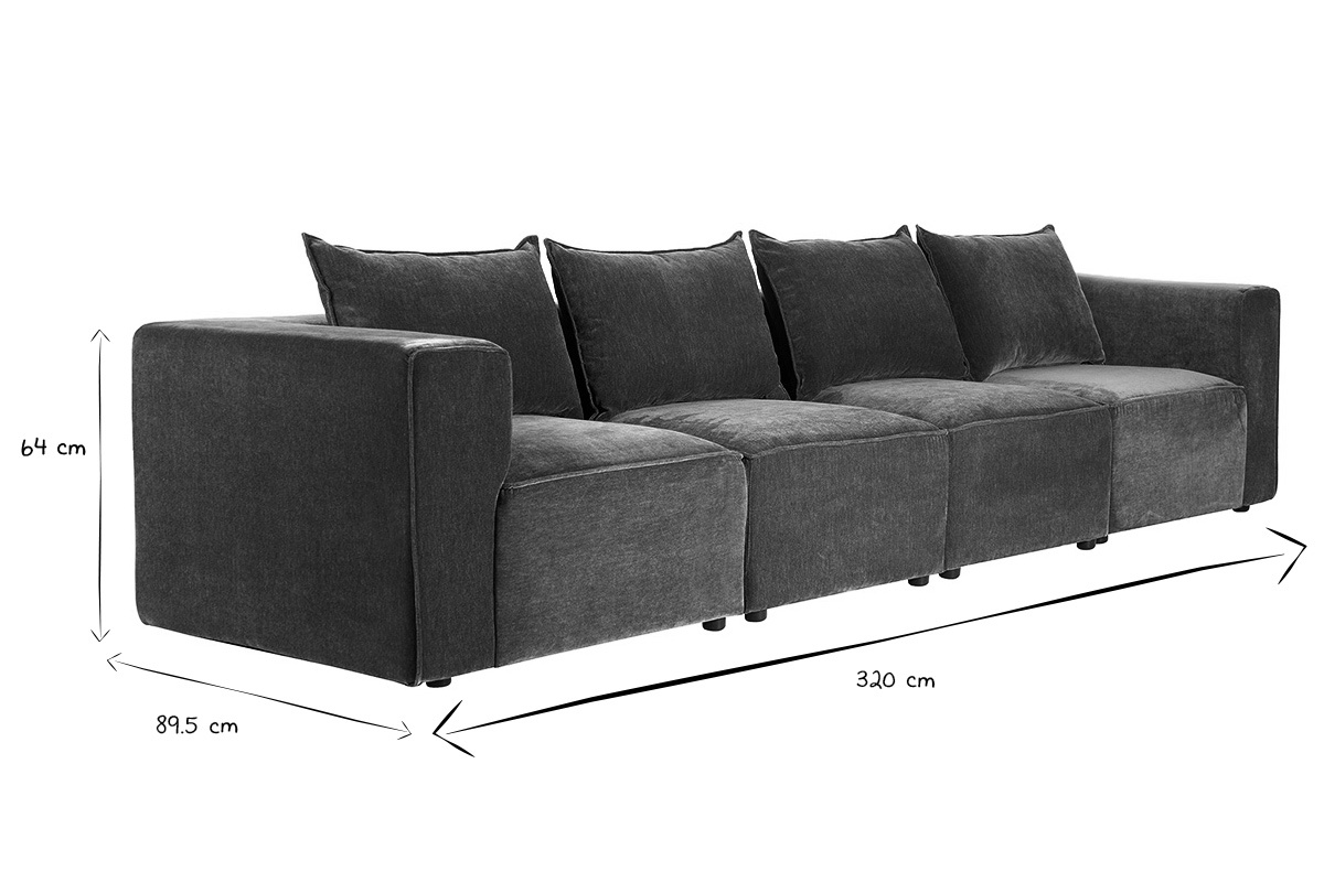 Canap� modulable 5 places en tissu effet velours vert kaki KERRY