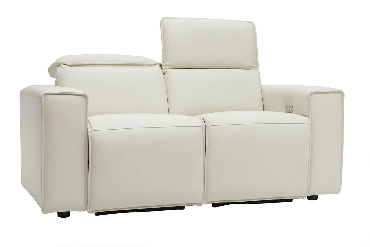Canap relax lectrique en cuir blanc cass avec ttires ajustables RUIZ - cuir de vache