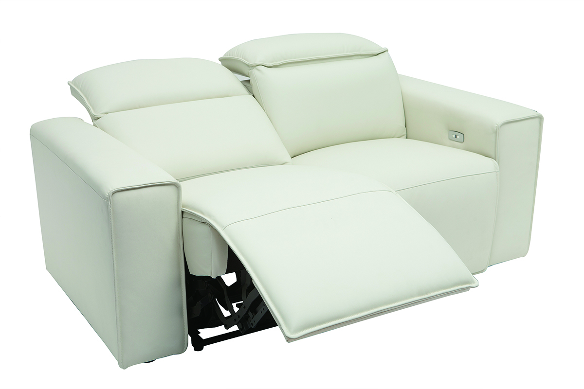 Canap relax lectrique en cuir blanc cass avec ttires ajustables RUIZ - cuir de vache