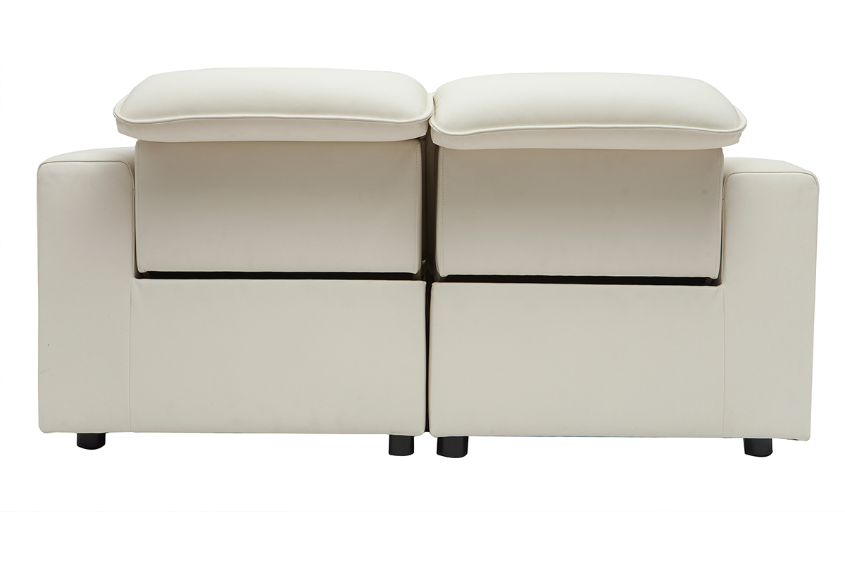 Canap relax lectrique en cuir blanc cass avec ttires ajustables RUIZ - cuir de vache