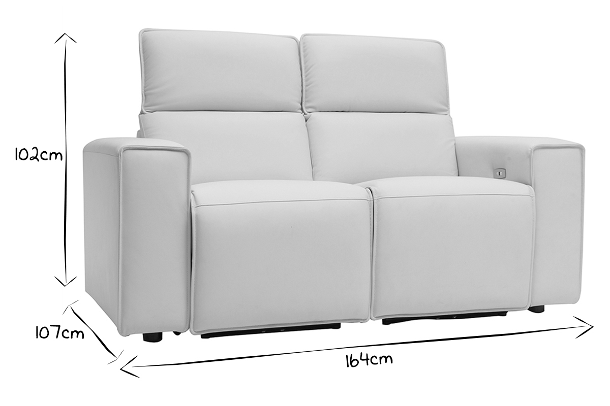 Canap relax lectrique en cuir blanc cass avec ttires ajustables RUIZ - cuir de vache