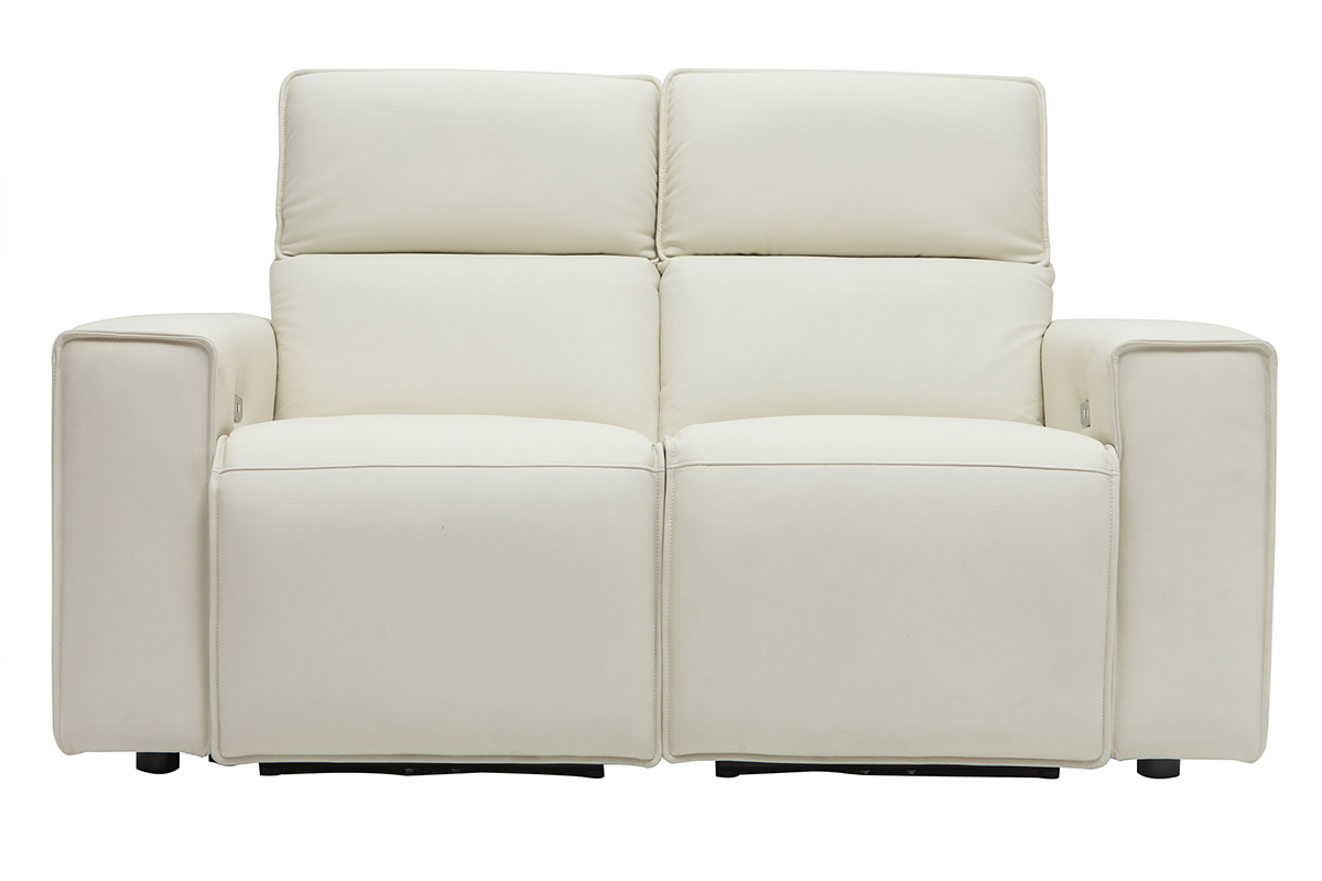 Canap relax lectrique en cuir blanc cass avec ttires ajustables RUIZ - cuir de vache