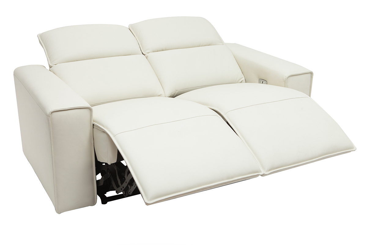 Canap relax lectrique en cuir blanc cass avec ttires ajustables RUIZ - cuir de vache