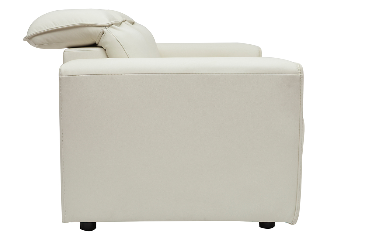 Canap relax lectrique en cuir blanc cass avec ttires ajustables RUIZ - cuir de vache