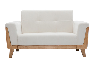 Canap&eacute; scandinave 2 places blanc cass&eacute; pieds bois FJORD