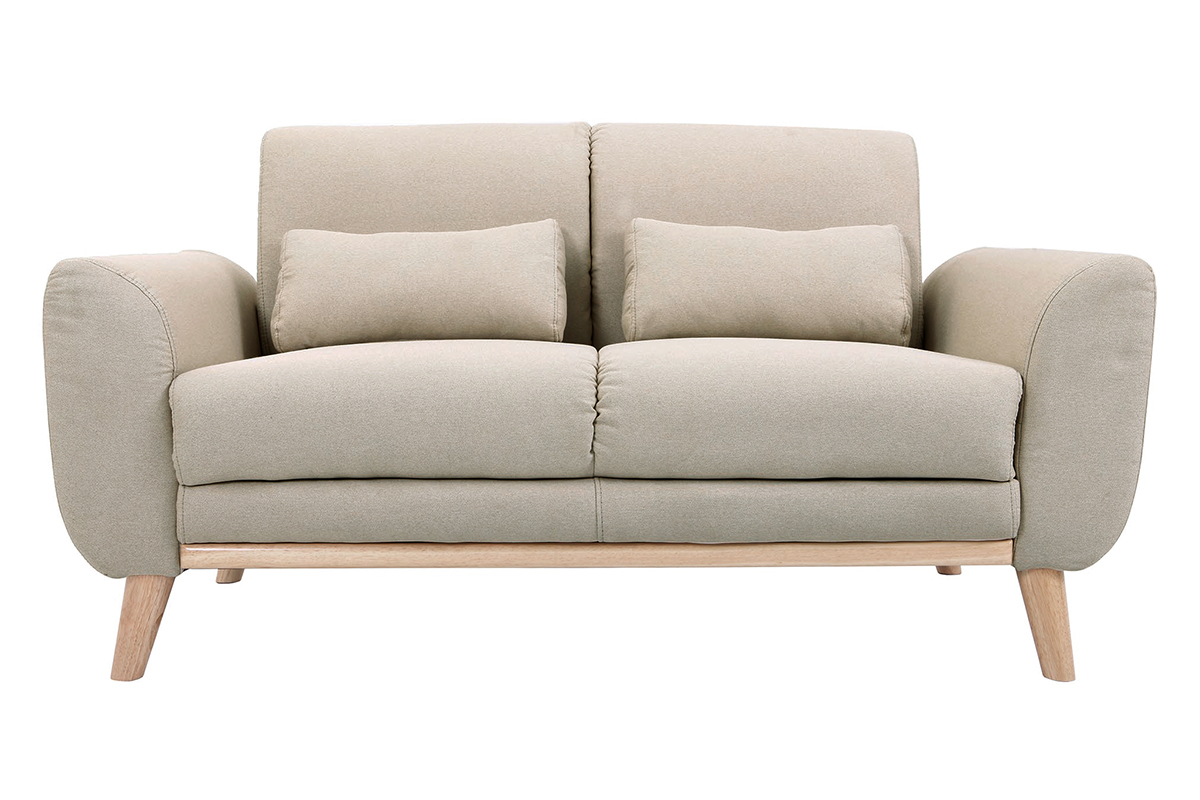 Canap scandinave 2 places en tissu beige et bois clair EKTOR