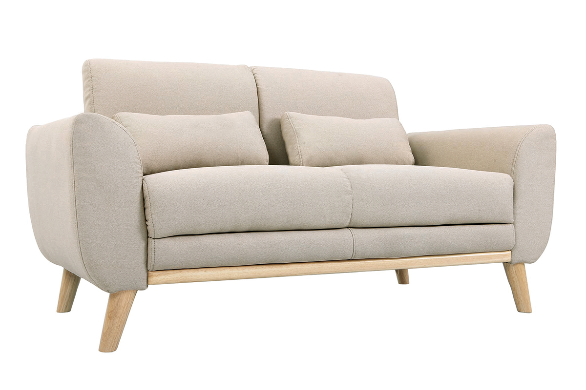 Canap scandinave 2 places en tissu beige et bois clair EKTOR