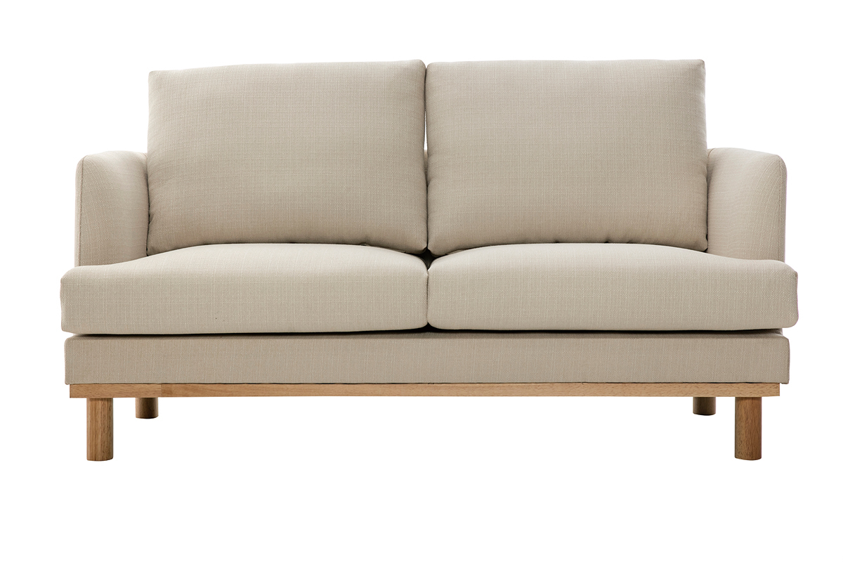 Canap scandinave 2 places en tissu beige et bois clair HOBART