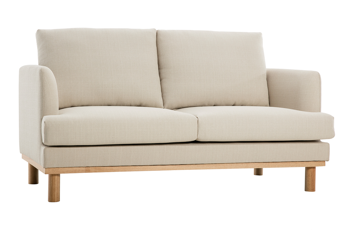 Canap scandinave 2 places en tissu beige et bois clair HOBART