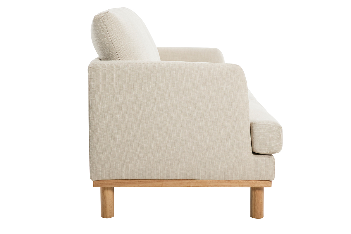 Canap scandinave 2 places en tissu beige et bois clair HOBART