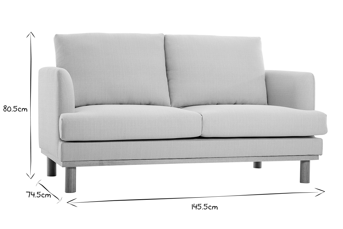 Canap scandinave 2 places en tissu beige et bois clair HOBART