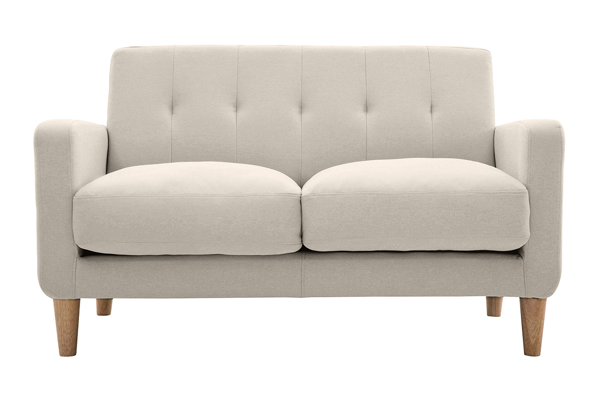 Canap scandinave 2 places en tissu beige et bois clair LUNA