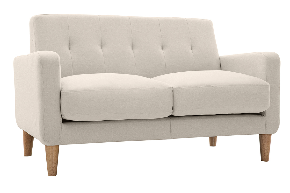 Canap scandinave 2 places en tissu beige et bois clair LUNA