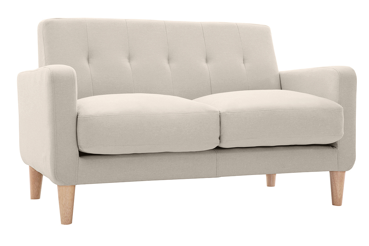 Canap scandinave 2 places en tissu beige et bois clair LUNA