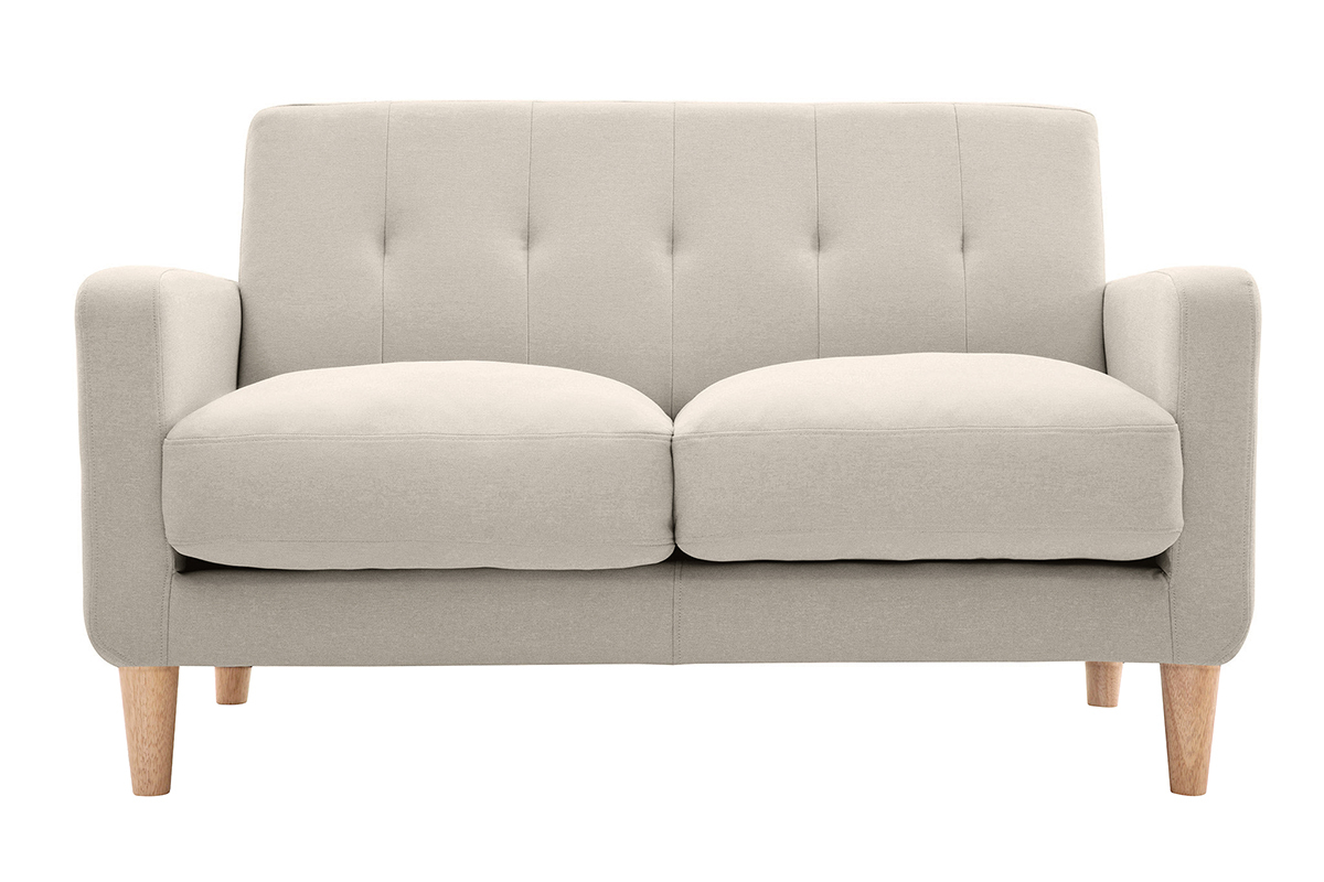 Canap scandinave 2 places en tissu beige et bois clair LUNA
