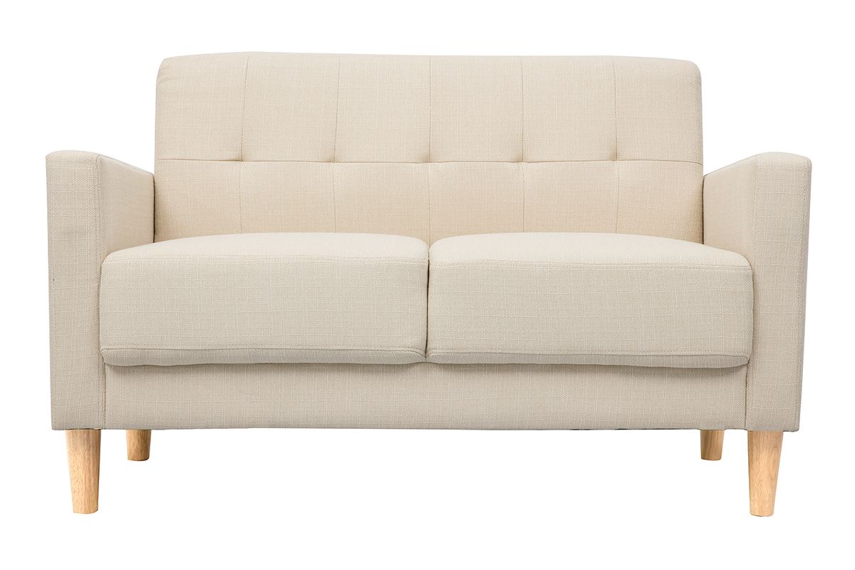 Canap scandinave 2 places en tissu beige et bois clair MOON