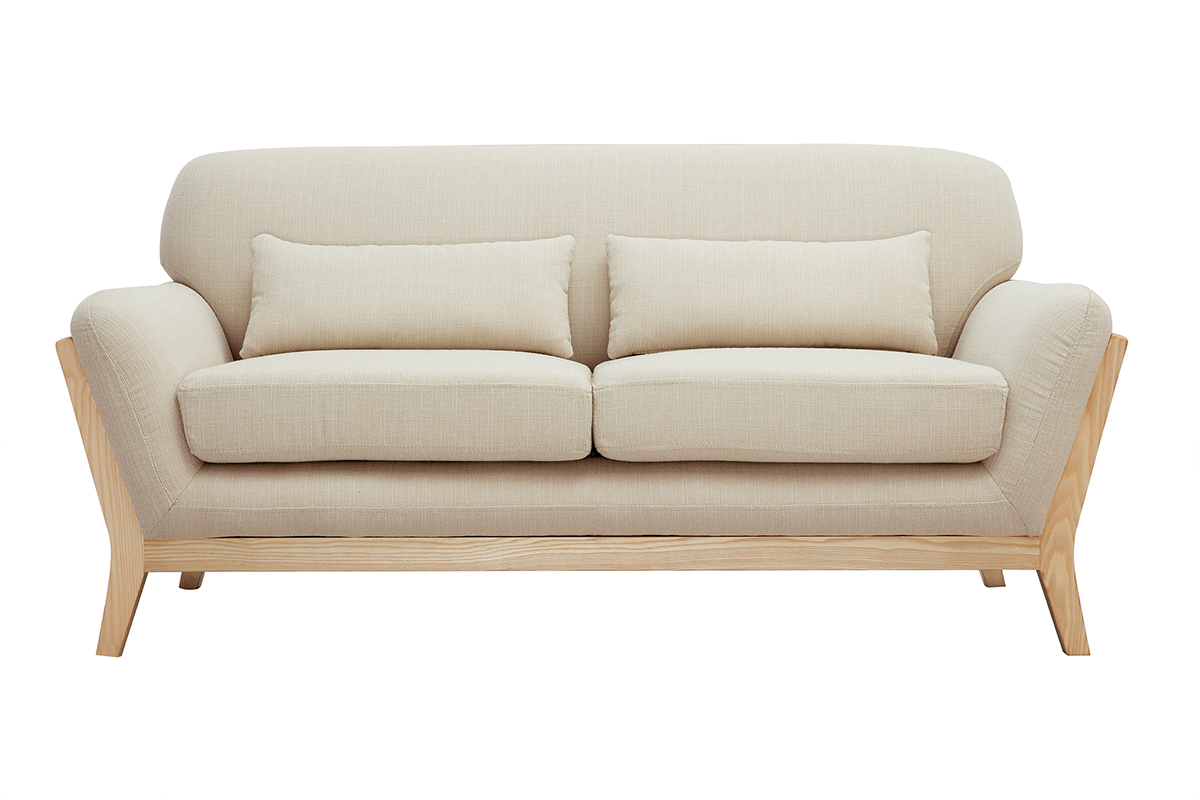 Canap scandinave 2 places en tissu beige et bois clair YOKO
