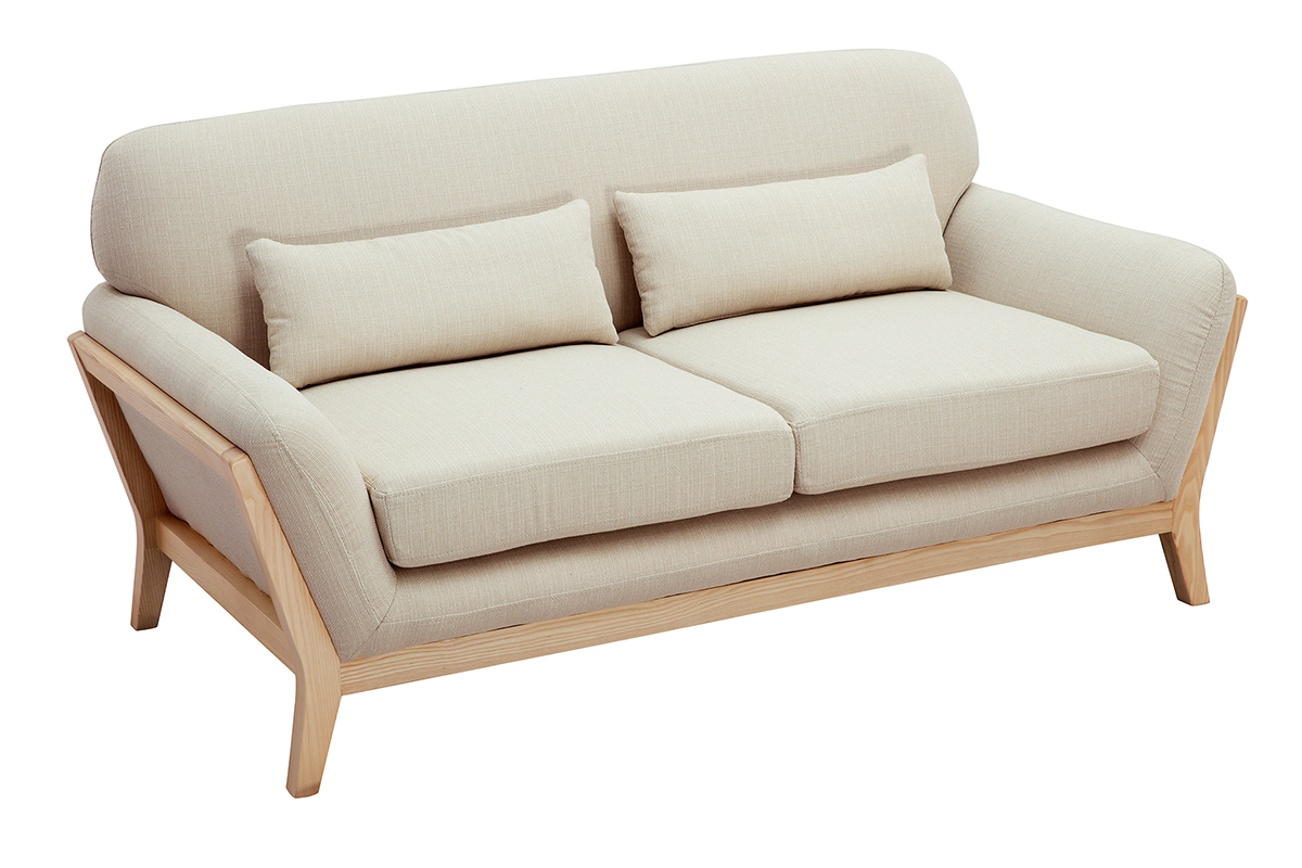 Canap scandinave 2 places en tissu beige et bois clair YOKO