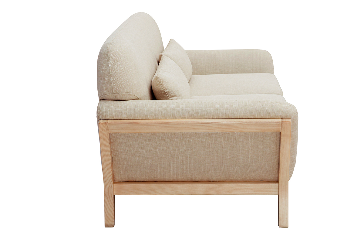 Canap scandinave 2 places en tissu beige et bois clair YOKO