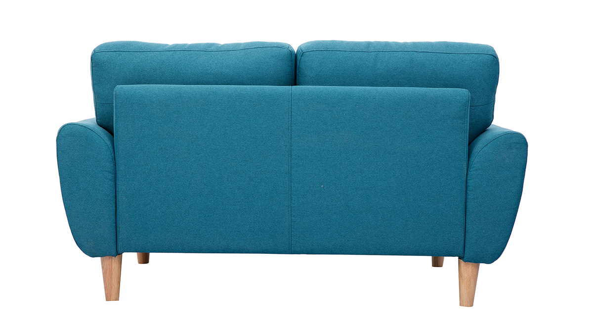 Canap scandinave 2 places en tissu bleu canard et bois clair ALICE