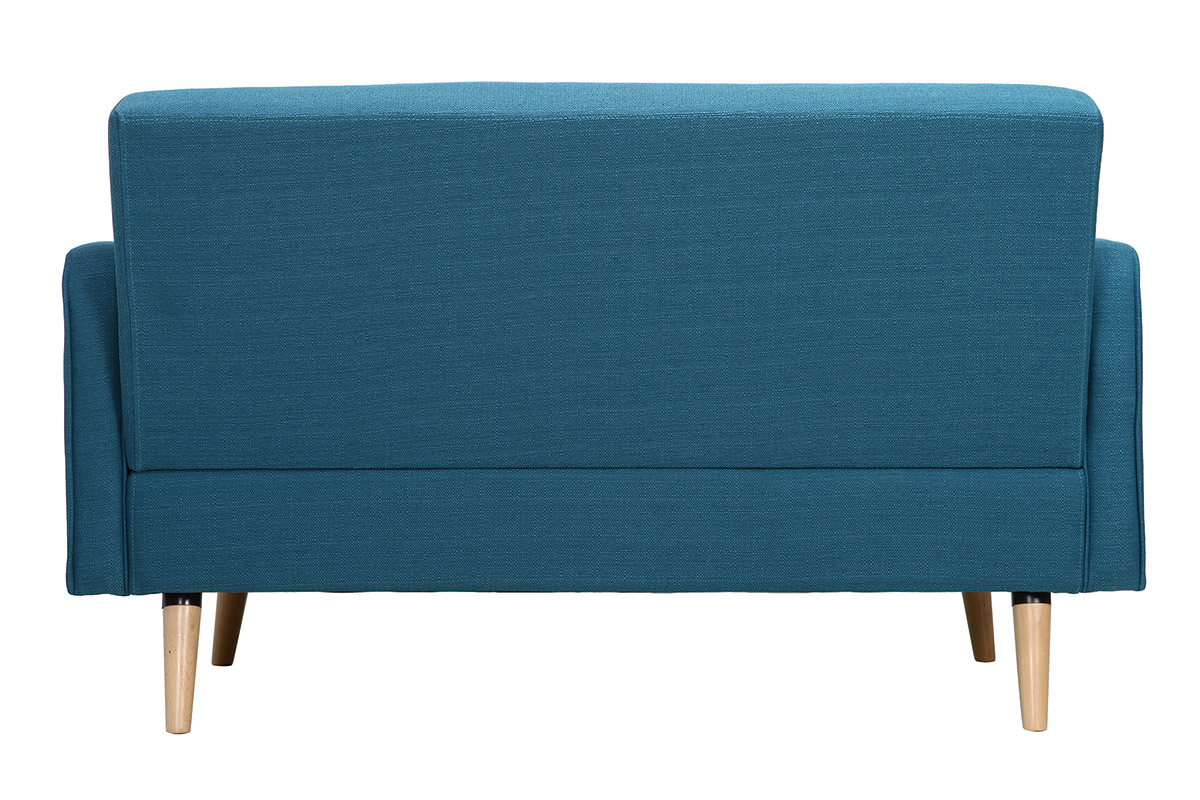 Canap scandinave 2 places en tissu bleu canard et bois clair ULLA