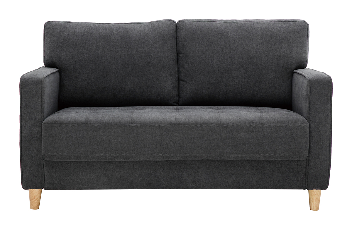 Canap scandinave 2 places en tissu effet velours gris fonc et bois clair CUMBIA