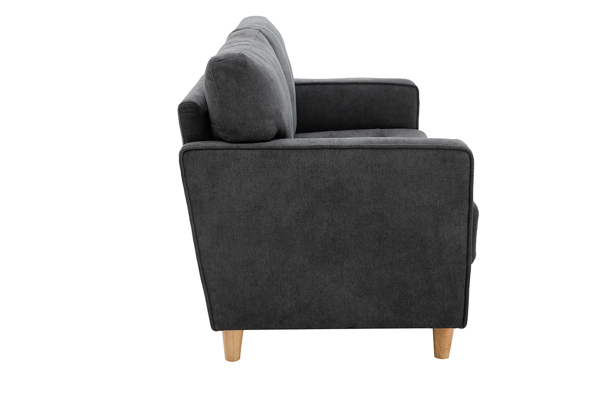 Canap scandinave 2 places en tissu effet velours gris fonc et bois clair CUMBIA