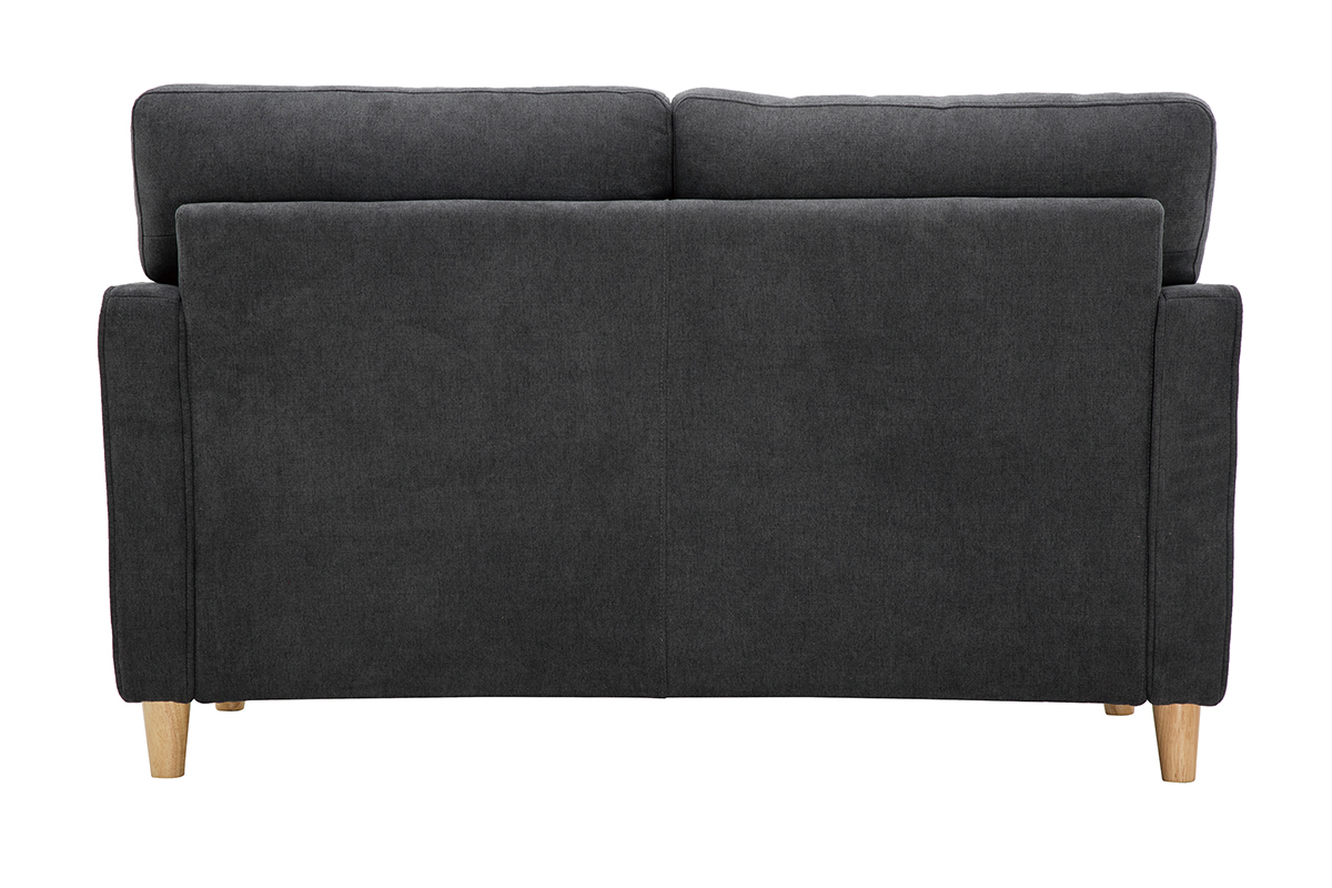 Canap scandinave 2 places en tissu effet velours gris fonc et bois clair CUMBIA