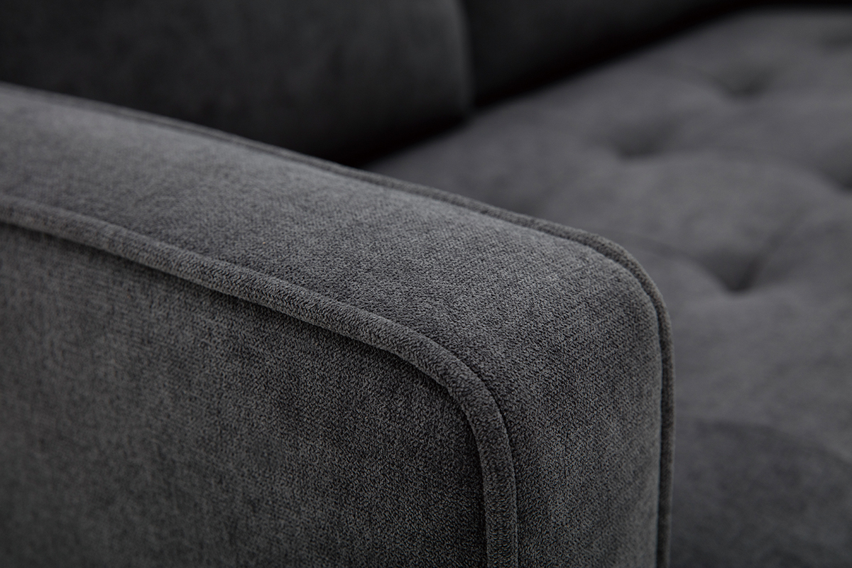 Canap scandinave 2 places en tissu effet velours gris fonc et bois clair CUMBIA