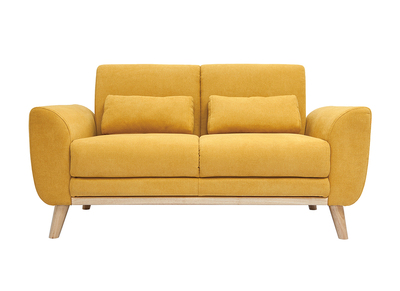 Canapé scandinave 2 places en tissu effet velours jaune moutarde et bois clair EKTOR