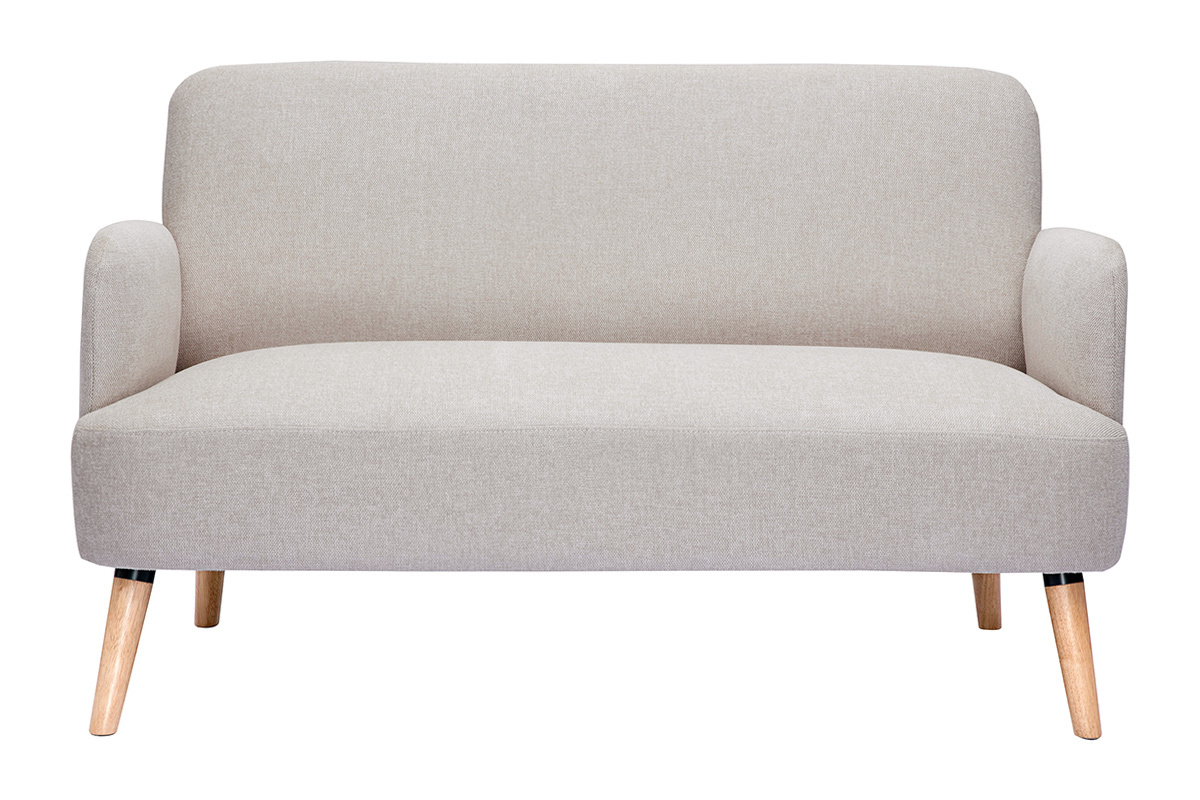 Canap scandinave 2 places en tissu effet velours textur beige et bois clair ISKO